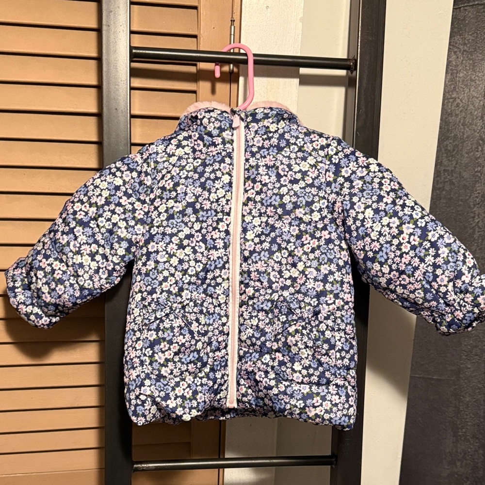 Kensie Girl Floral Puffer Jacket - Blue and Pink